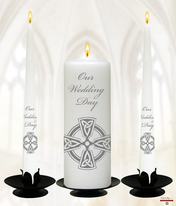 Trinity Cross Silver Script Wedding Candle Set