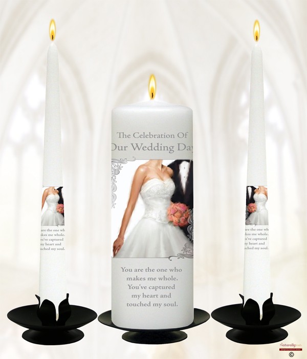 Chic Bride & Groom Silver Script Wedding Candle Set