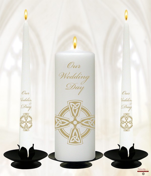 Trinity Cross Gold Script Wedding Candle Set