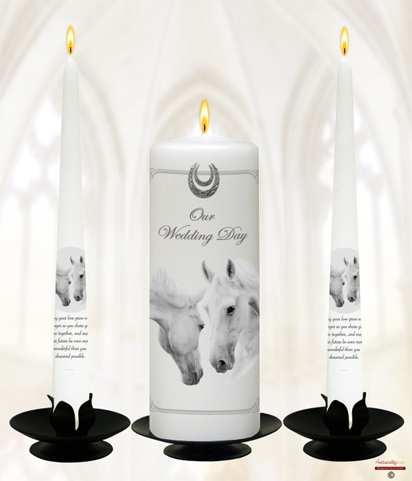 Wild Horses Silver Script Wedding Candle Set