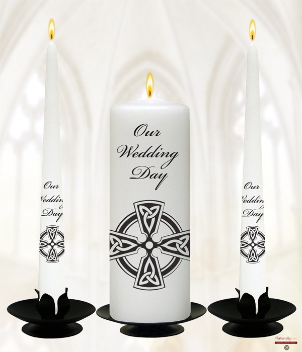 Trinity Cross Black Script Wedding Candle Set