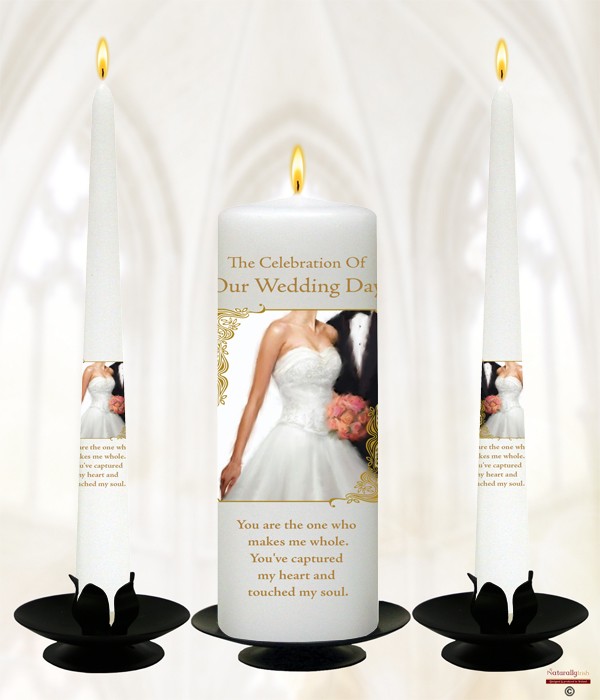 Chic Bride & Groom Gold Script Wedding Candle Set