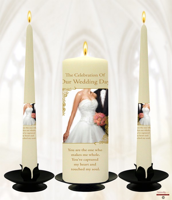 Chic Bride & Groom Gold Script Wedding Candle Set