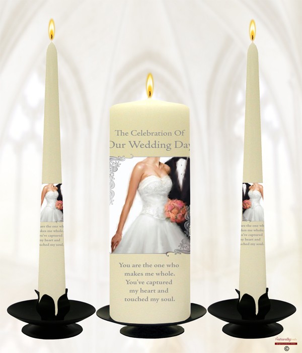 Chic Bride & Groom Silver Script Wedding Candle Set