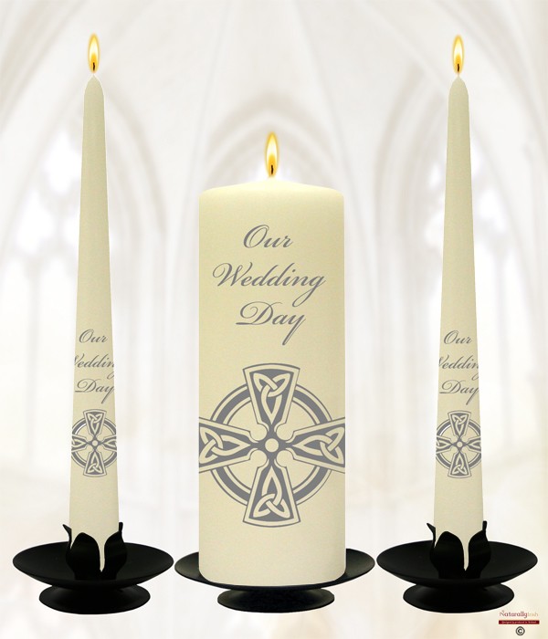 Trinity Cross Silver Script Wedding Candle Set