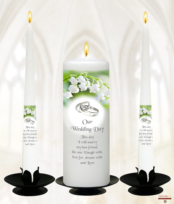 Lily of the Valley & Silver Rings Wedding Candle Set