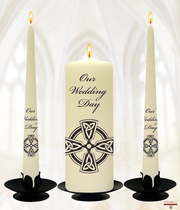 Trinity Cross Black Script Wedding Candle Set