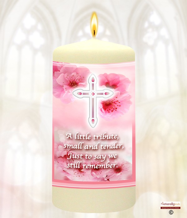 Cross Pink Remembrance Favour Candle (Ivory)