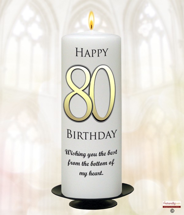 80th Birthday Delight Gold 9inch Candle (White/Ivory)