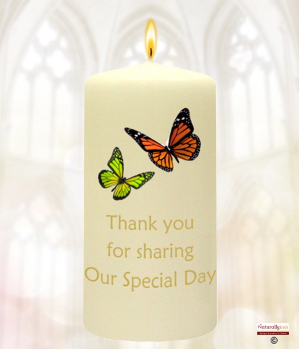 Butterflies Orange & Green Gold Wedding Favour (Ivory)