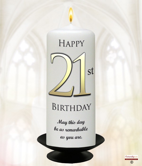 21st Birthday Delight Gold 6inch Candle (White/Ivory)