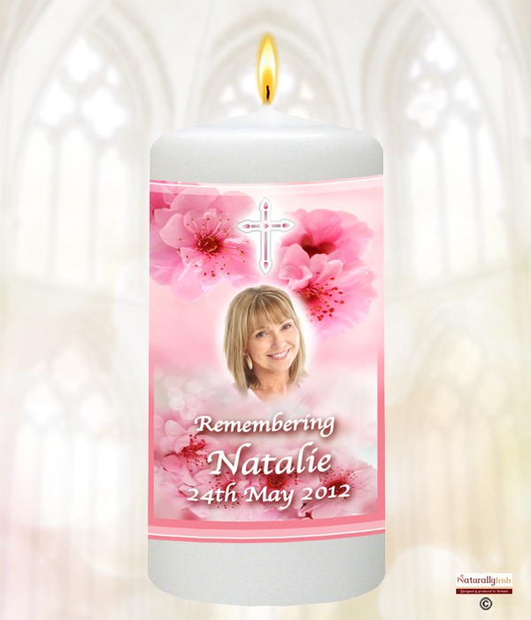 Cross Pink & Photo Remembrance Favour Candle (White)