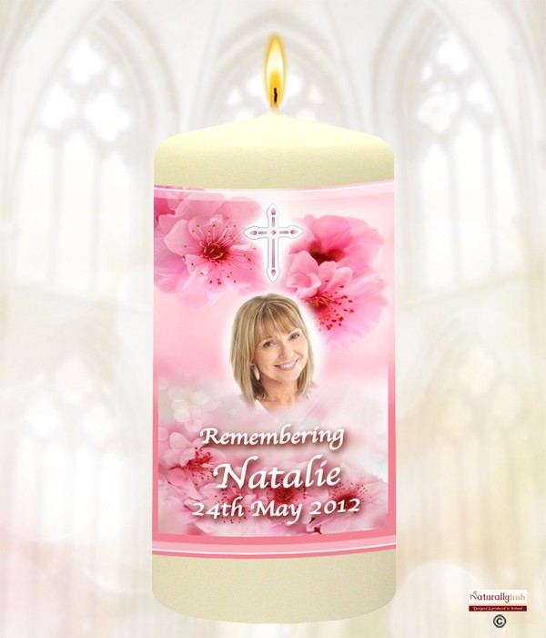 Cross Pink & Photo Remembrance Favour Candle (Ivory)