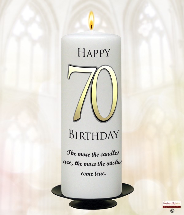 70th Birthday Delight Gold 9inch Candle (White/Ivory)