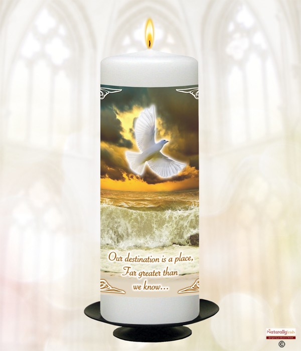 Dove & Sea Waves Gold  Remembrance Candle (White)