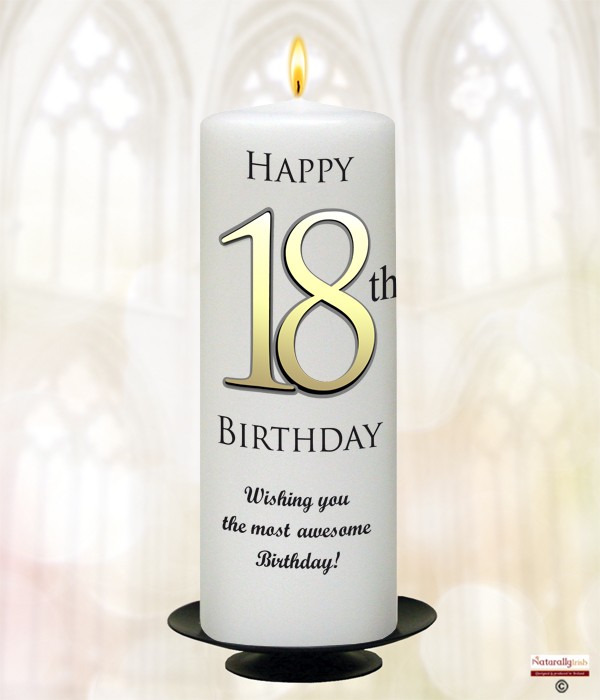 18th Birthday Delight Gold 9inch Candle (White/Ivory)