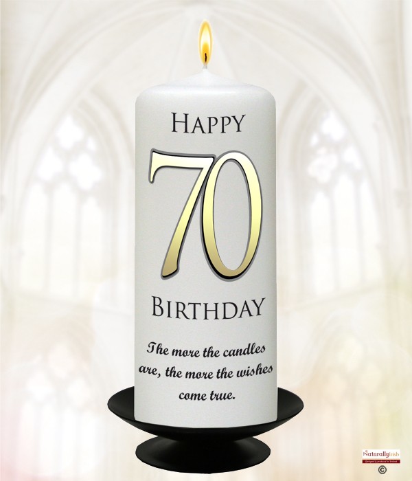 70th Birthday Delight Gold 6inch Candle (White/Ivory)