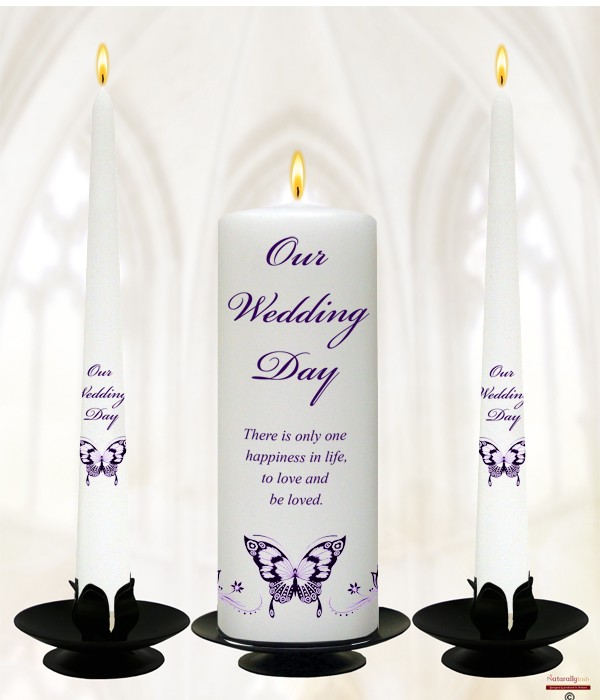 Magestic Purple Butterfly Wedding Candle Set