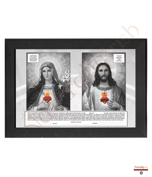Blessed Mary & Sacred Heart B&W with Words (002) RM Frame